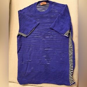 Missoni Men's Blue/ Purple Ribbed Short Sleeve Tee Sz M Brand New